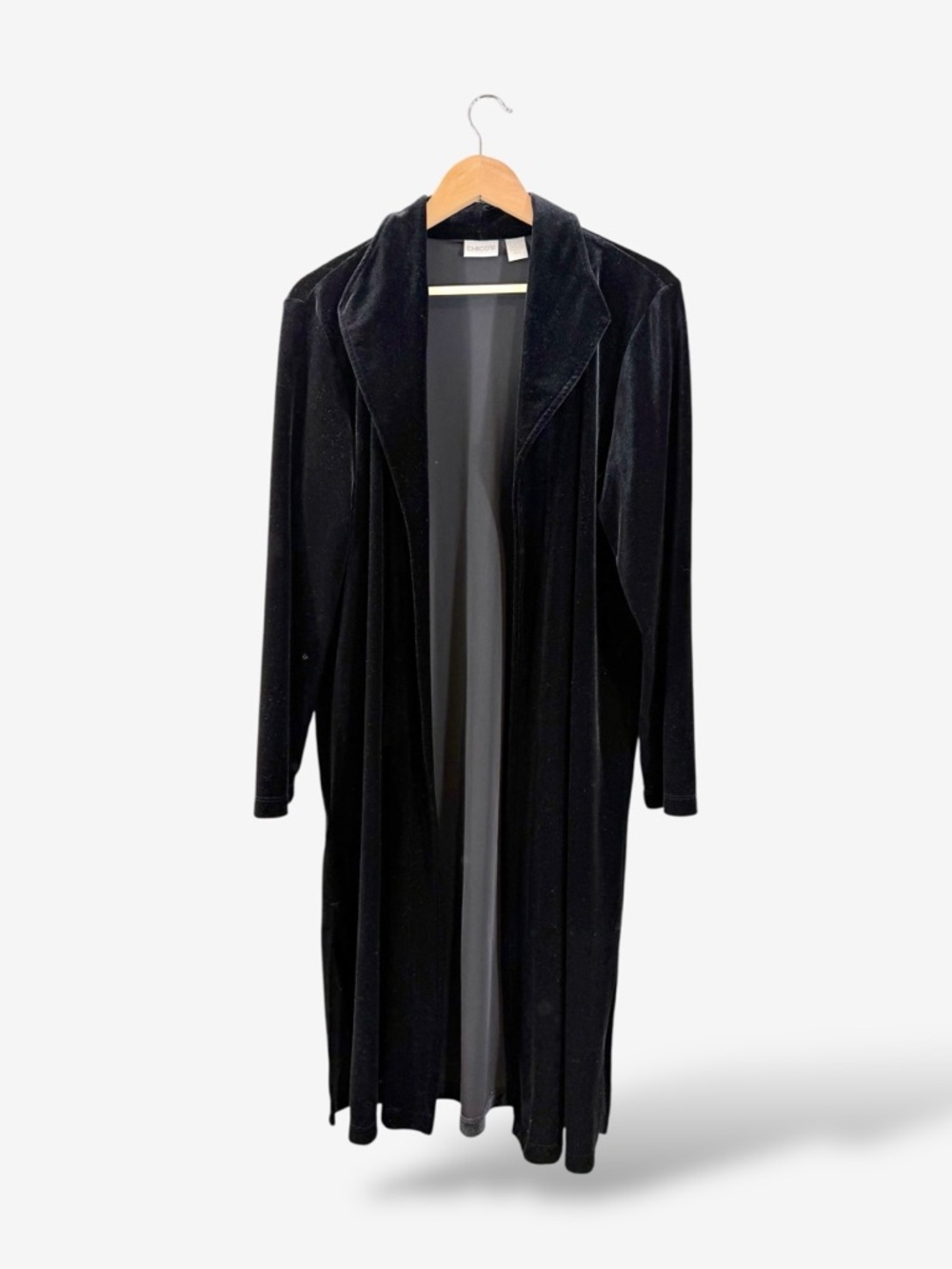 Chico’s Black Velvet Longline Duster Size 3 (US XL) Long Sleeve Jacket Sweater